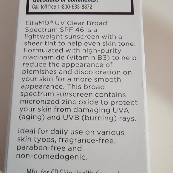 EltaMD UV Clear SPF46 Sunscreen For Acne and Rosacea Tinted, Untinted, Deep Tint - Picture 6 of 12
